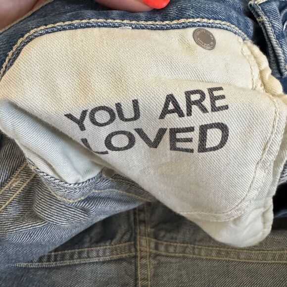 AMO Jeans Womens 31 High Rise Buttonfly Straight Leg Raw Hem Crop Denim Stargaze - Picture 13 of 15